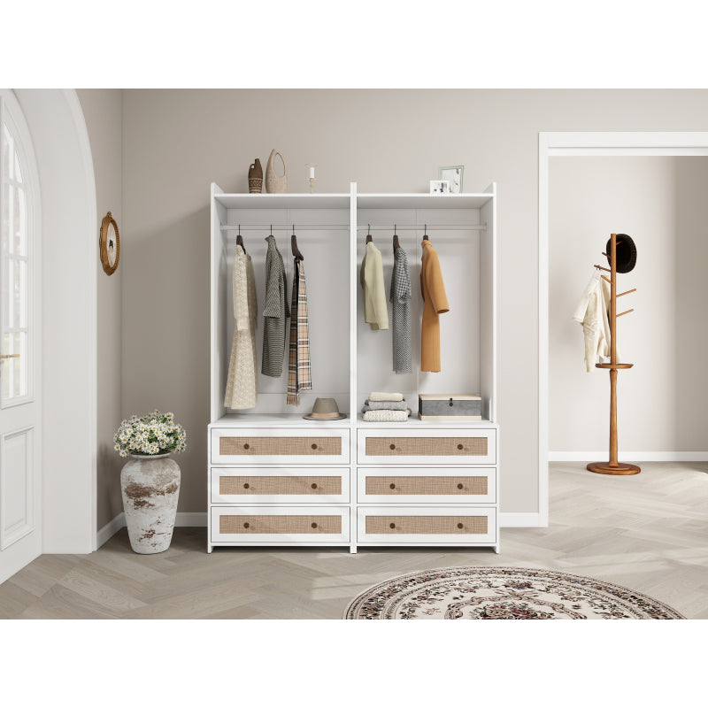 Kast – Opbergkast – Ladekast – Dressoir – Garderobekast – Wit Spaanplaat – Boho Design – 180 cm Hoog – 3 Laden Met Opbergruimte