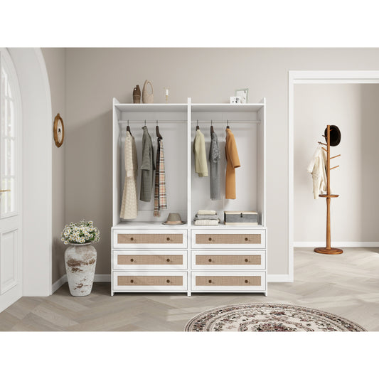 Kast – Opbergkast – Ladekast – Dressoir – Garderobekast – Wit Spaanplaat – Boho Design – 180 cm Hoog – 3 Laden Met Opbergruimte