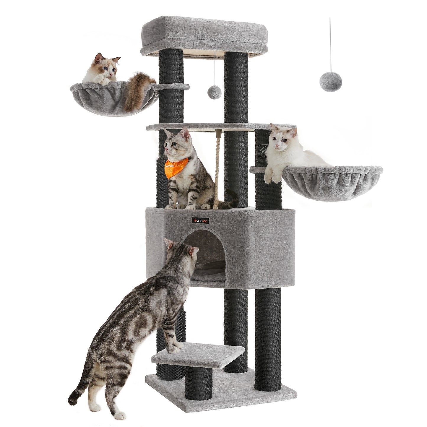 Krabpaal – Kattenklimpaal – Kattenboom – Kattenhuis – Katzenmeubel – Groot en Stabiel – Met Verwarmde Matten en Sisal Krabpalen 50x50x160 cm - Duifgrijs