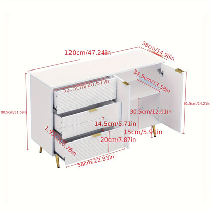 Dressoir – Buffetkast – Opbergkast – Ladekast – Woonkamerkast – Wit Met Gouden Accenten – Massief Hout – Met Deuren En Laden