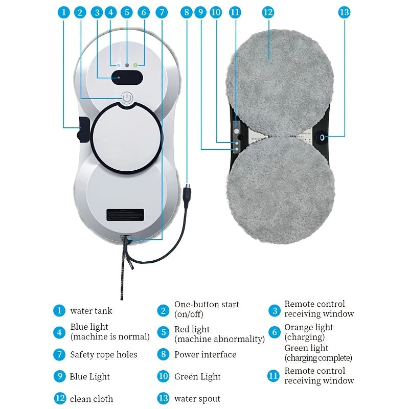 Ramenwasser Robot – Elektrische Glazenwasser – Raamreiniger – Ramenreiniger – Automatische Waterverneveling – 5600 Pa Zuigkracht – Valbeveiliging Met Afstandsbediening – Wit