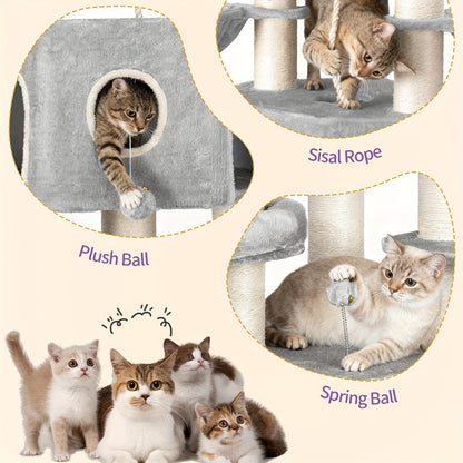 Kattentoren – Krabpaal – Klimpaal – Kattenhuis – Kattenmeubel – Lichtgrijs Beige – 163 cm Hoog – 10 cm Dikke Sisal Krabpalen