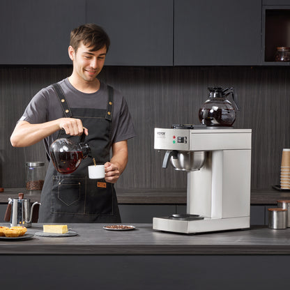Koffiezetapparaat – Drip Koffiemachine – Koffiezetter – Horecakoffiezetter – Grootverbruik – 12 Kopjes – Twee Warmhoudplaten – Twee Glazen Karaffen – Roestvrijstalen Filter