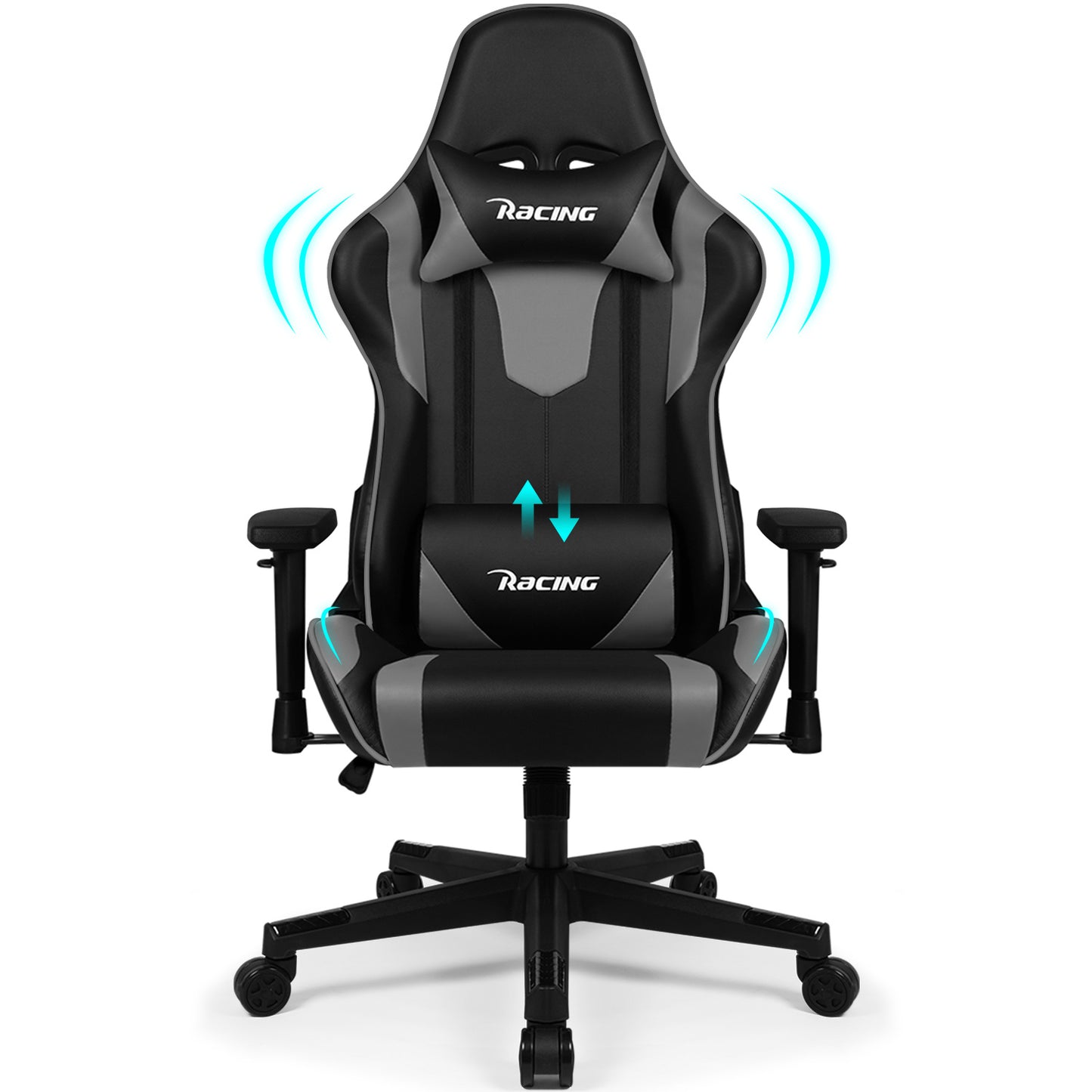 Gaming Stoel – Gaming Chair – Bureaustoel – Office Chair – Ergonomische Stoel – Verstelbaar 90°-170° – Lendensteun en Hoofdsteun – Zwart-Grijs