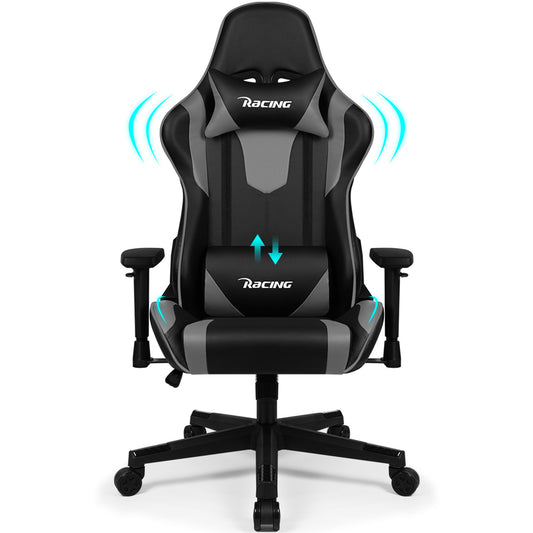 Gaming Stoel – Gaming Chair – Bureaustoel – Office Chair – Ergonomische Stoel – Verstelbaar 90°-170° – Lendensteun en Hoofdsteun – Zwart-Grijs