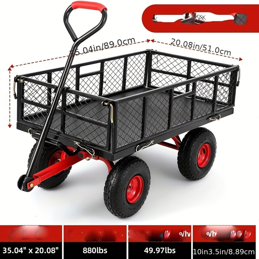 Tuinkar – Tuinkar Met Wielen – Tuinkar Met Handgreep – Tuinkar Met Zijpanelen – Tuinkar Met Rubberwielen – Draaggewicht 399 kg – 180° Draaibare Handgreep