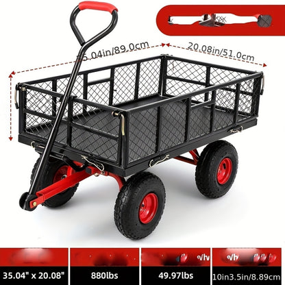 Tuinkar – Tuinkar Met Wielen – Tuinkar Met Handgreep – Tuinkar Met Zijpanelen – Tuinkar Met Rubberwielen – Draaggewicht 399 kg – 180° Draaibare Handgreep
