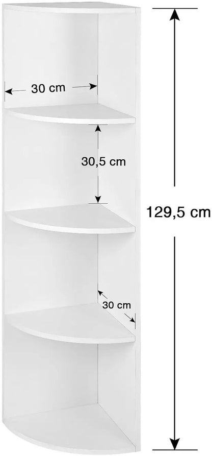 Hoekkast - Hoekdressoir - Kastmeubel - Kastopslag - 4 niveaus - 30 cm x 129,5 cm x 30 cm - Wit