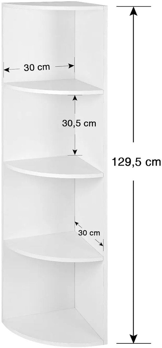 Hoekkast - Hoekdressoir - Kastmeubel - Kastopslag - 4 niveaus - 30 cm x 129,5 cm x 30 cm - Wit