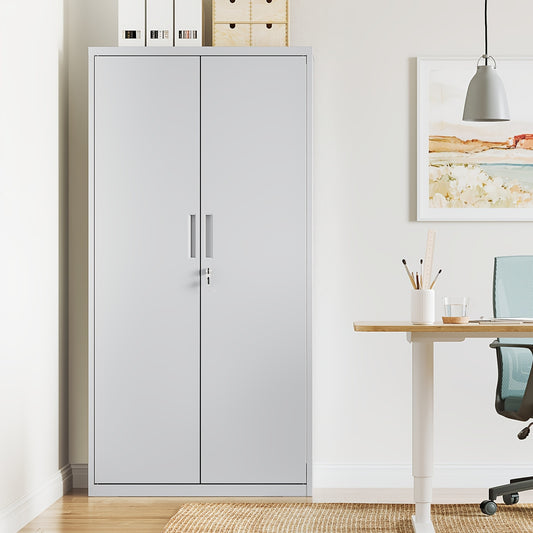 Stalen Opbergkast – Opbergmeubel – Gereedschapskast – Archiefkast – Lockerkast – 5 Lagen Met Verstelbare Planken – Dubbele Deuren Met Slot – Modern Grijs