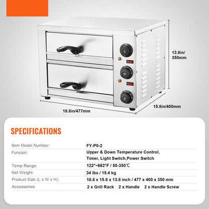 Elektrische Pizzaoven – Pizzaoven – Pizza Bakoven – Pizza Oven Voor Thuis – Pizza Oven Camping – RVS Roestvrij Staal – 305 mm Ø – Instelbare Temperatuur En Timer