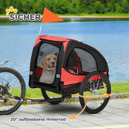 Hondenfietsaanhanger – Hondenaanhanger – Fietsbuggy – Hondenbuggy – Hondenkar – Opvouwbaar – Waterafstotend Oxford Stof – Stevig Stalen Frame – Reflectoren – Snel Losse Wielen – Rood – 140x71x83 cm