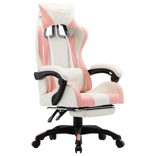 Gamestoel – Gaming Stoel – Game Stoel – Gaming Chair – Racestoel – Verstelbare Rugleuning – Opklapbare Voetensteun Roze/Wit – Kunstleer & Metaal