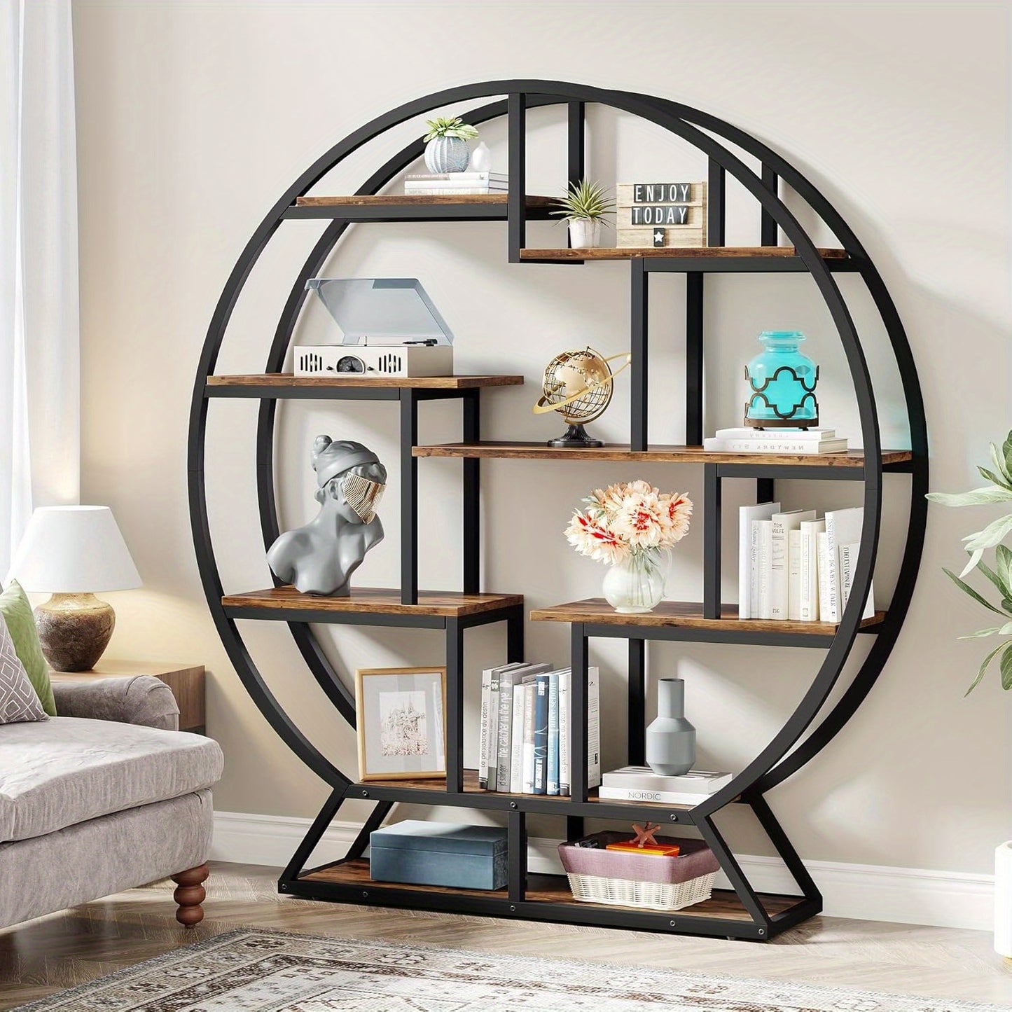 Boekenkast – Boekenrek – Opbergkast – Boekplank – Wandkast – Rustiek Bruin – Stevig Spaanplaat Met Metaal – Open En Luchtig Design