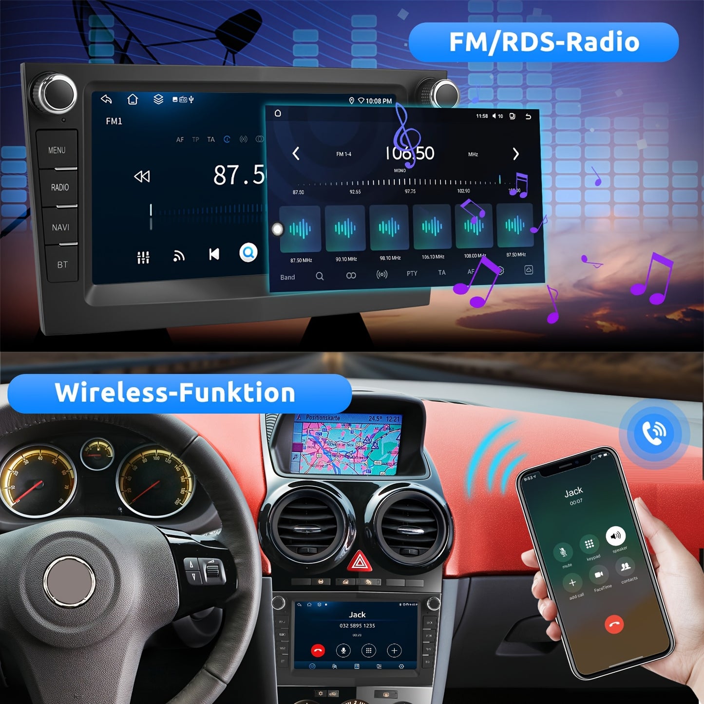 Autostereo – Autoradio – Navigatiesysteem – Multimedia Speler – Dashboard Unit – 7 Inch HD-IPS Touchscreen – Android 14 Met WiFi & AHD Camera