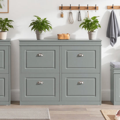 Schoenenkast – Schoenenrek – Schoenopberger – Schoenenmeubel – Schoenendoos – Compact 4-Deurs Ontwerp – MDF Grijs Metalen Handgrepen
