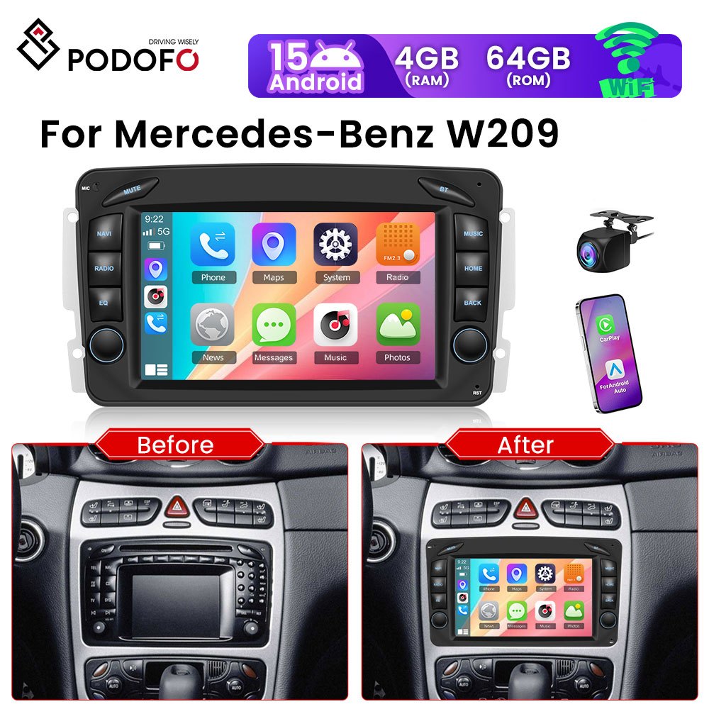 Android Autoradio – Multimedia Systeem – Inbouwradio – Car Entertainment – Dashboard Display – 7 Inch HD Touchscreen – Android 15 OS 8-core CPU – Wireless CarPlay & Android Auto