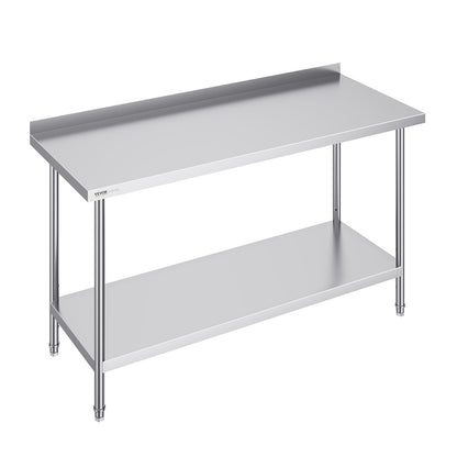 Werktafel RVS – RVS Tafel – Roestvrijstalen Werkbank – Keukentafel – Werkblad – 60 x 24 inch – 0,8 mm Dikte Roestvrij Staal – 3 Verstelbare Legplanken