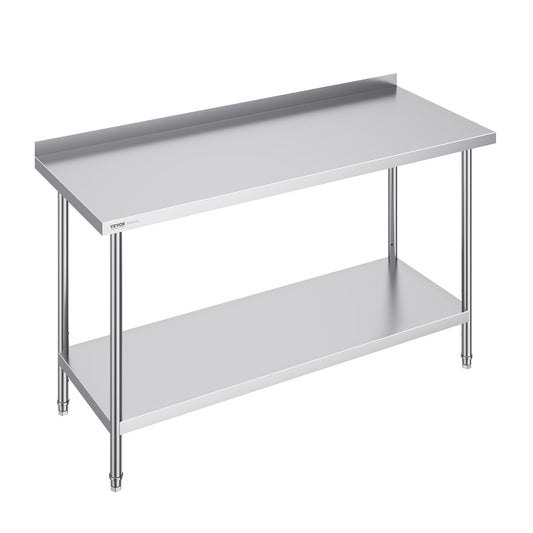 Werktafel RVS – RVS Tafel – Roestvrijstalen Werkbank – Keukentafel – Werkblad – 60 x 24 inch – 0,8 mm Dikte Roestvrij Staal – 3 Verstelbare Legplanken