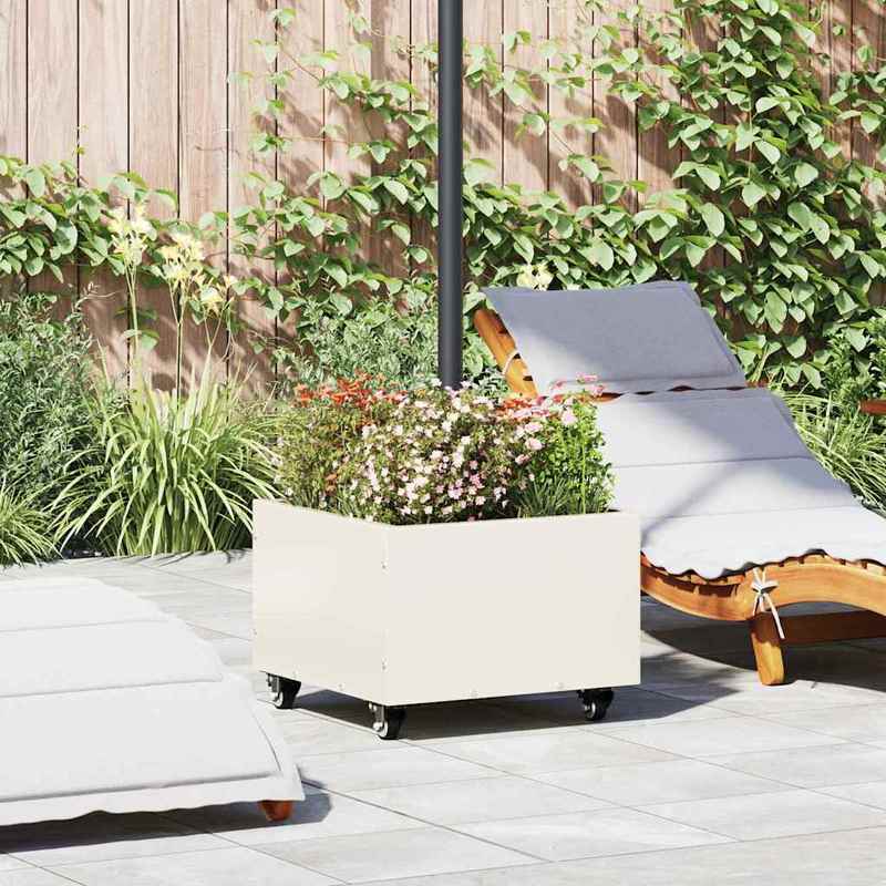 Parasolvoet – Parasolhouder – Parasolstandaard – Parasolbasis – Parasolvoet met Plantenbak – Wit – Staal – 45x45x45 cm – 360° Verstelbaar – Weerbestendig en Stevig
