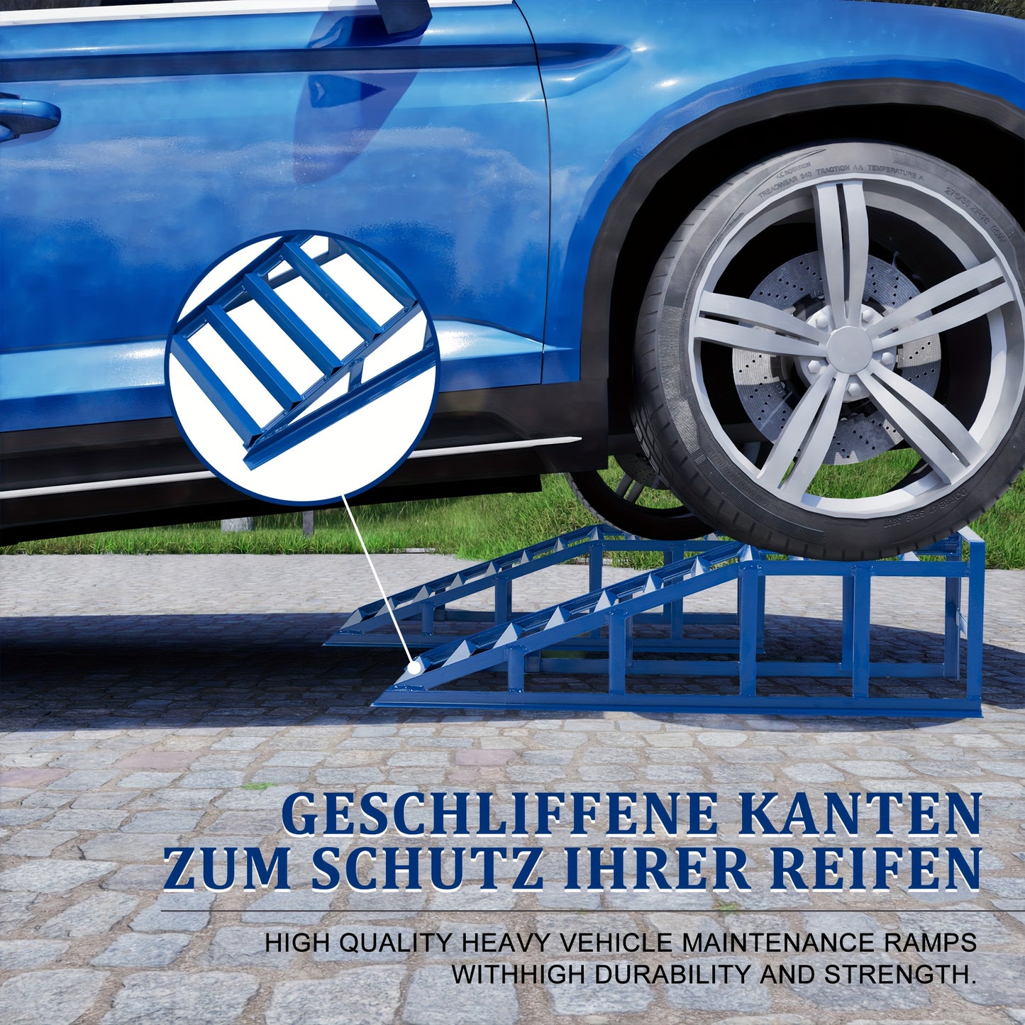 Oplaadrampen – Laadrampen – Hefplateau – Autoliften – Auto Ramps – Draagvermogen 2000 kg – Geschikt Voor Banden Tot 265 mm – Stalen Constructie – Hellingshoek 23 Graden – Blauw
