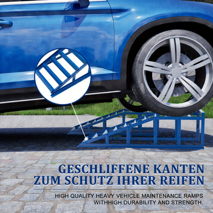 Oplaadrampen – Laadrampen – Hefplateau – Autoliften – Auto Ramps – Draagvermogen 2000 kg – Geschikt Voor Banden Tot 265 mm – Stalen Constructie – Hellingshoek 23 Graden – Blauw
