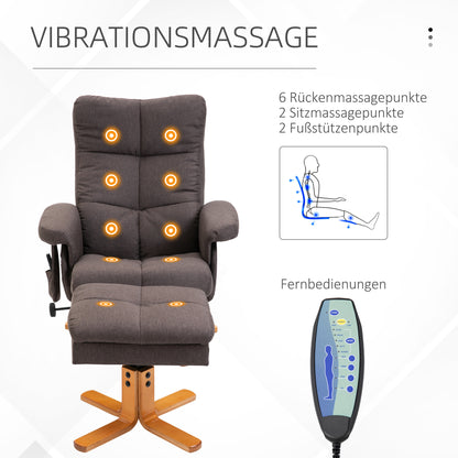 Relaxfauteuil – Draaifauteuil – Elektrische Stoel – Massagestoel – Ligfauteuil – Met Voetenbank – Massagefunctie en Opbergruimte – Robuust Houten Frame – Polyester Bekleding – Bruin