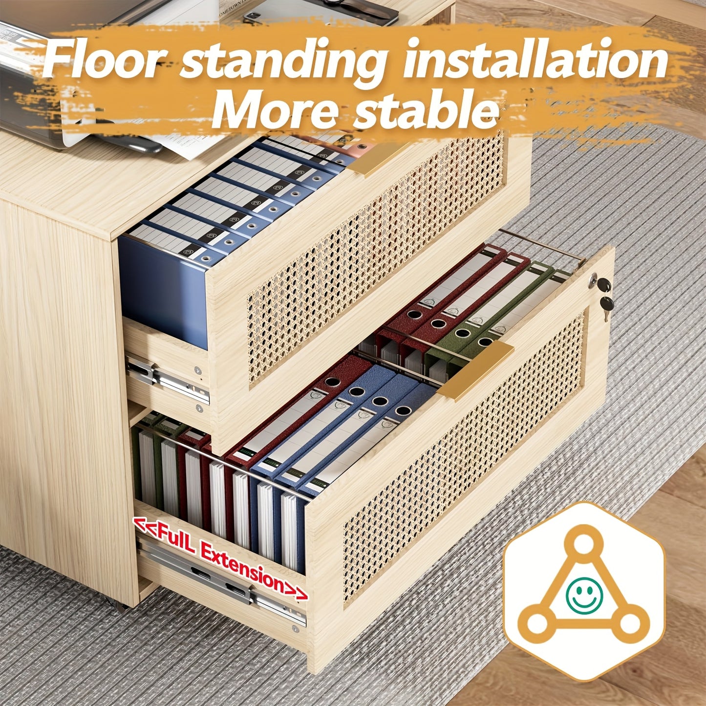 Kantoorarchiefkast – Archiefkast – Ladekast – Dossierkast – Rolluikkast – Lockable Met 2 Grote Lades – 360° Zwenkwielen – Beige 40x79x67,5 cm