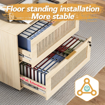 Kantoorarchiefkast – Archiefkast – Ladekast – Dossierkast – Rolluikkast – Lockable Met 2 Grote Lades – 360° Zwenkwielen – Beige 40x79x67,5 cm