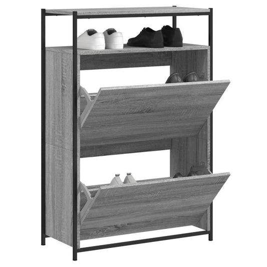 Modern Grey Wooden Shoe Rack - 75x34x112cm, 3-Tier Multi-Layer Storage with Open Shelves, No Metal Brackets, Perfect for Entryway or Bedroom Organization, Shoe Storage Organizer, Bedroom Organizer, Minimalist Design, Sturdy C