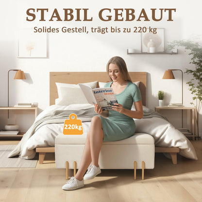 Opbergbank – Zitkist – Stoelkruk – Opbergbox – Ottomaanse Bank – Beige – 100x40x42 cm – Rubberhout Met Metalen Frame