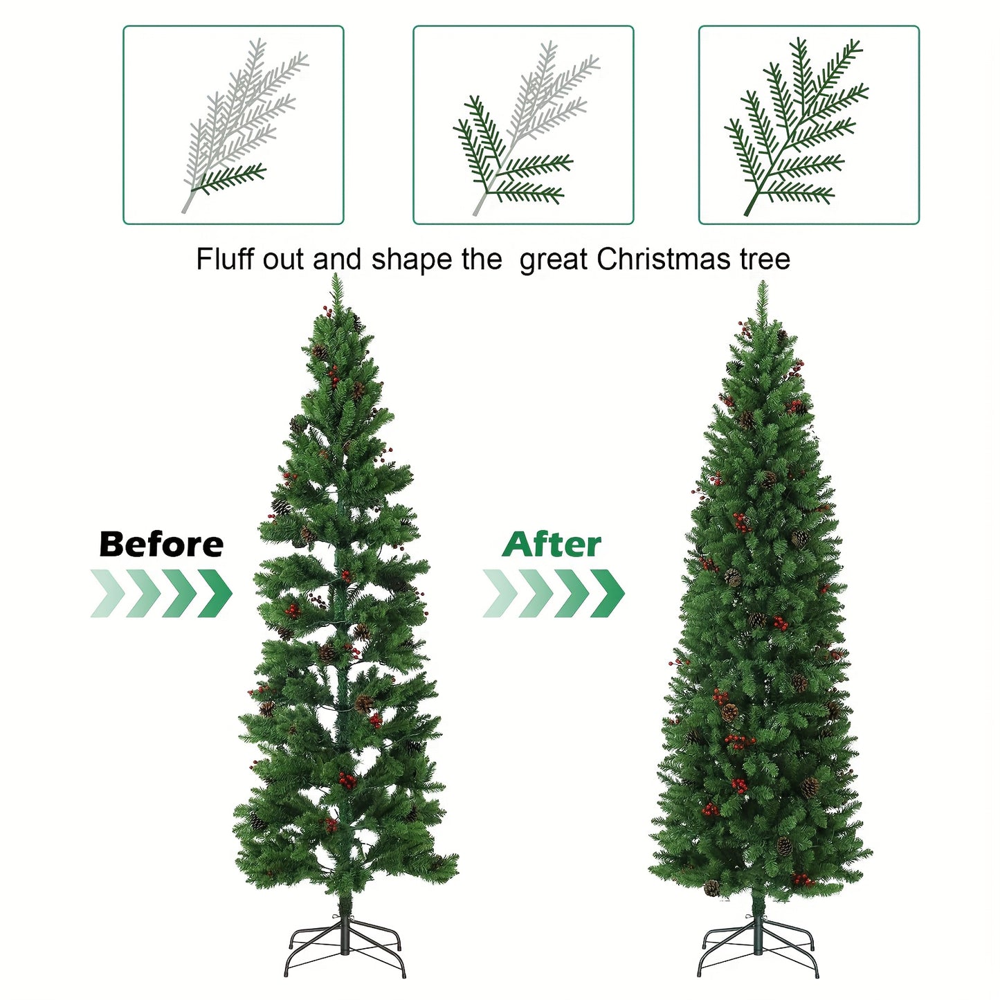 kunstkerstboom – nepkerstboom – kunstboom – kerstversiering – kerstdecoratie – 230 cm groot – 9 lichtstanden met warm wit en multicolor LEDs