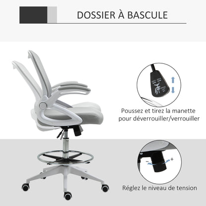 Bureaustoel – Office Chair – Werkstoel – Draaistoel – Bureaustoel Met Wieltjes – Verstelbare Hoogte – Ademend Mesh Grijs-Wit