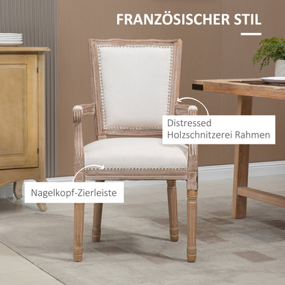 Eetkamerstoel – Keukenstoel – Stoel – Landelijke Stoel – Frans Landhuisstijl – Rubberen Houten Frame – Crèmewit – 59 x 63,5 x 96 cm – Verstelbare Stoelvoeten – Draagvermogen 150 kg