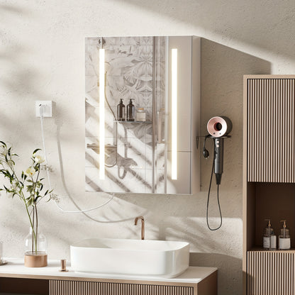 Badkamerspiegelkast – Spiegelkast – Badkamerkast – Medicijnkast – Opbergkast – Anti-Condens Spiegel – Verstelbare Planken – 45x15x60 cm – Wandmontage – Kabelvrij Design