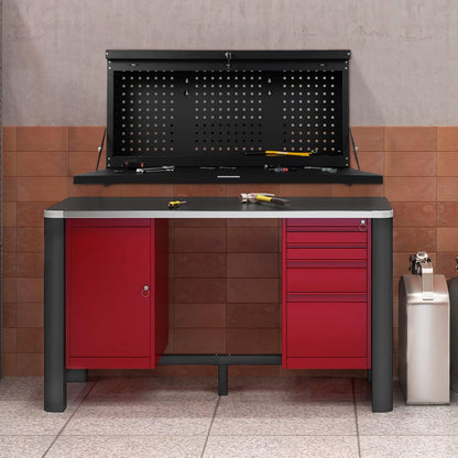 Inklapbare Werkbank – Werktafel – Opbergkast – Pegboard – Garagekast – Muurbevestigd – Vergrendelbaar Met Sleutel – Staal En 50 Kg Draagvermogen