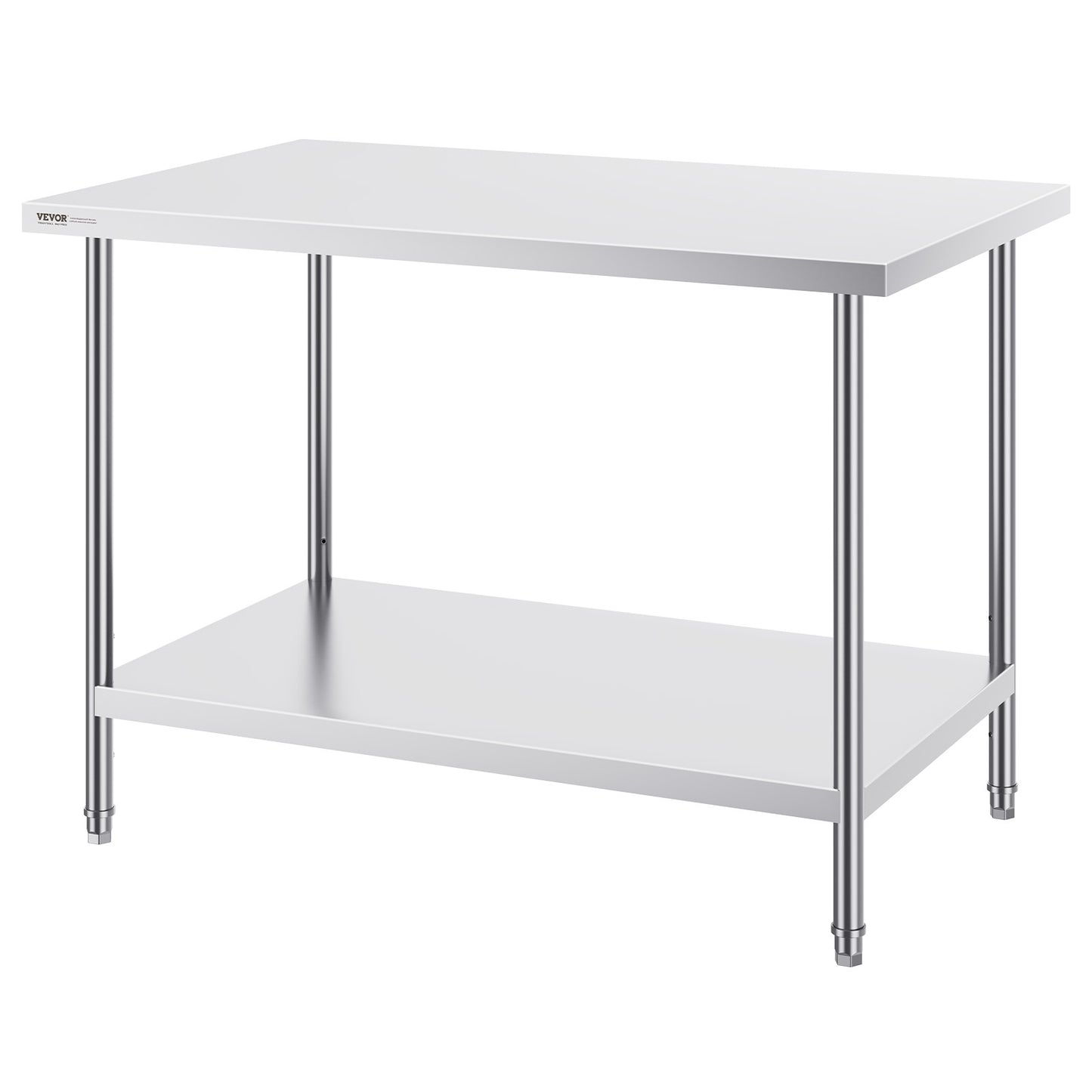 RVS Werktafel – Roestvrijstalen Werkbank – Keukentafel – Werkbank Met Planken – Met Verstelbare Legplaat – 122x86x76 cm – 0,8 mm Dikte – 3-niveau Verstelbaar