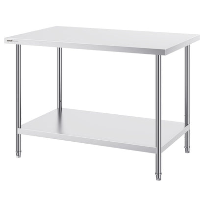 RVS Werktafel – Roestvrijstalen Werkbank – Keukentafel – Werkbank Met Planken – Met Verstelbare Legplaat – 122x86x76 cm – 0,8 mm Dikte – 3-niveau Verstelbaar