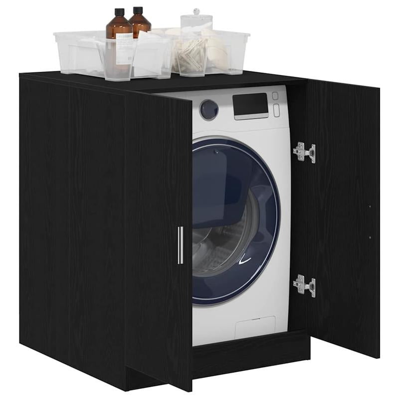 Wasmachinekast – Wasmachinecabinet – Wasmachine Organizer – Wasmachine Meubel – Waskast – Zwart Eikenhout – Grote Opbergruimte – Robuuste Houten Constructie – Past Voor Voorlader – 70,5x71,5x91,5 cm – Eenvoudige Montage