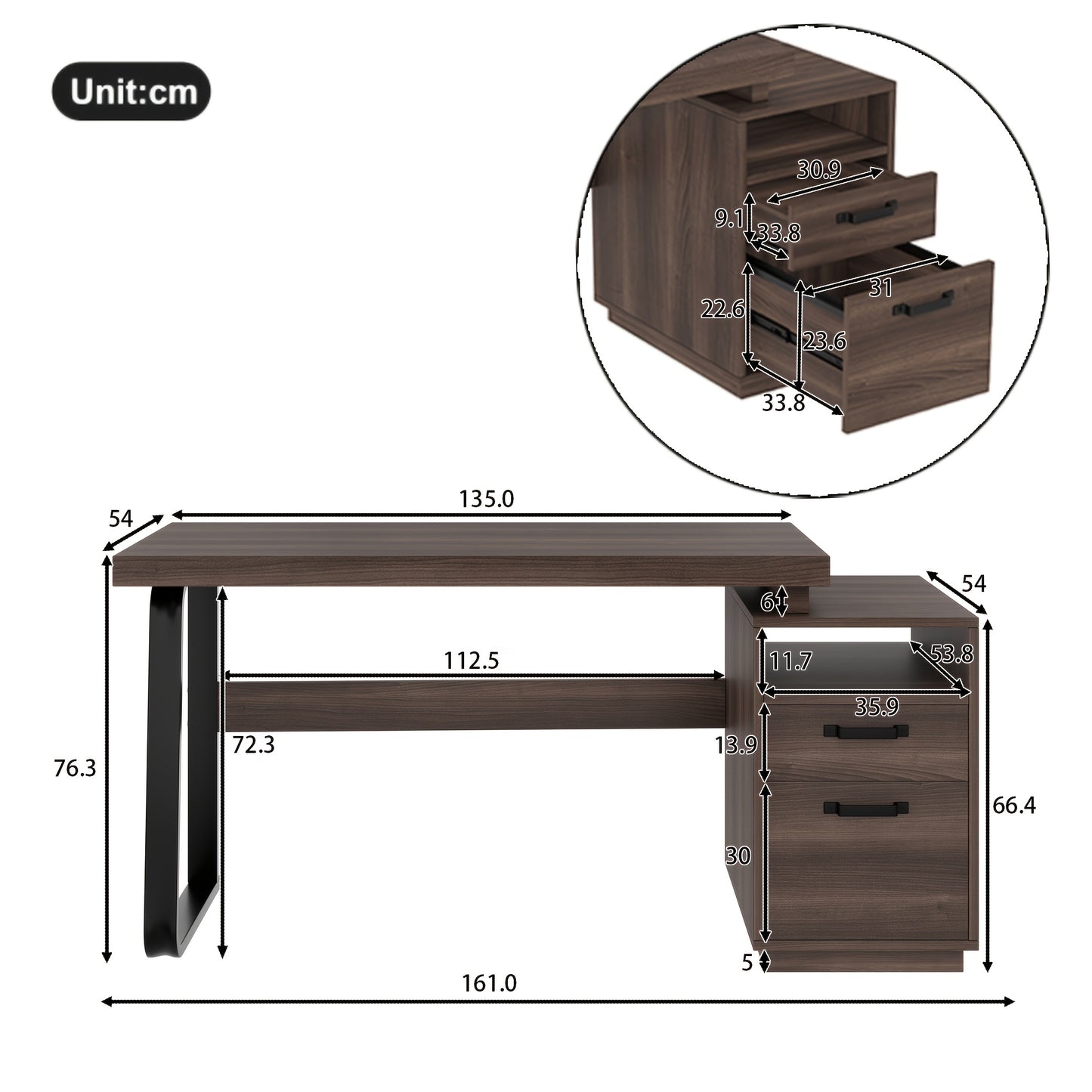 135 X 54 Cm Modern Minimalist Style Desk, Super Strong Load-bearing, Multifunctional Storage Design, Silent Drawer, Folder Drawer