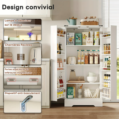 127.0cm White Farmhouse Kitchen Cabinet with 2 Hinged Doors & Adjustable Shelves - Freestanding Storage Cabinet with -Tip Device, Gravure Texture Finish, Space-Saving Design for Small Spaces, Easy Assembly, Sturdy Constructio