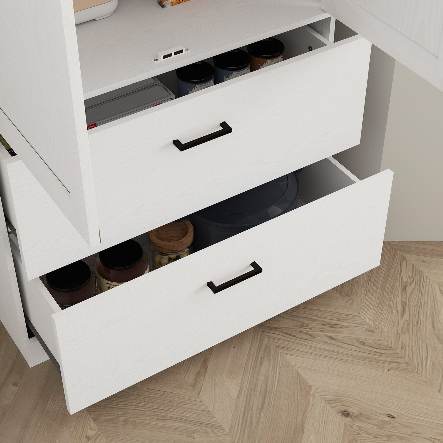 Keukenkast – Hoge Kast – Opbergkast – Buffetkast – Ladekast – Verstelbare Planken – Hout Crème Wit – 75x39x178 cm – Anti-Kantel Veilig