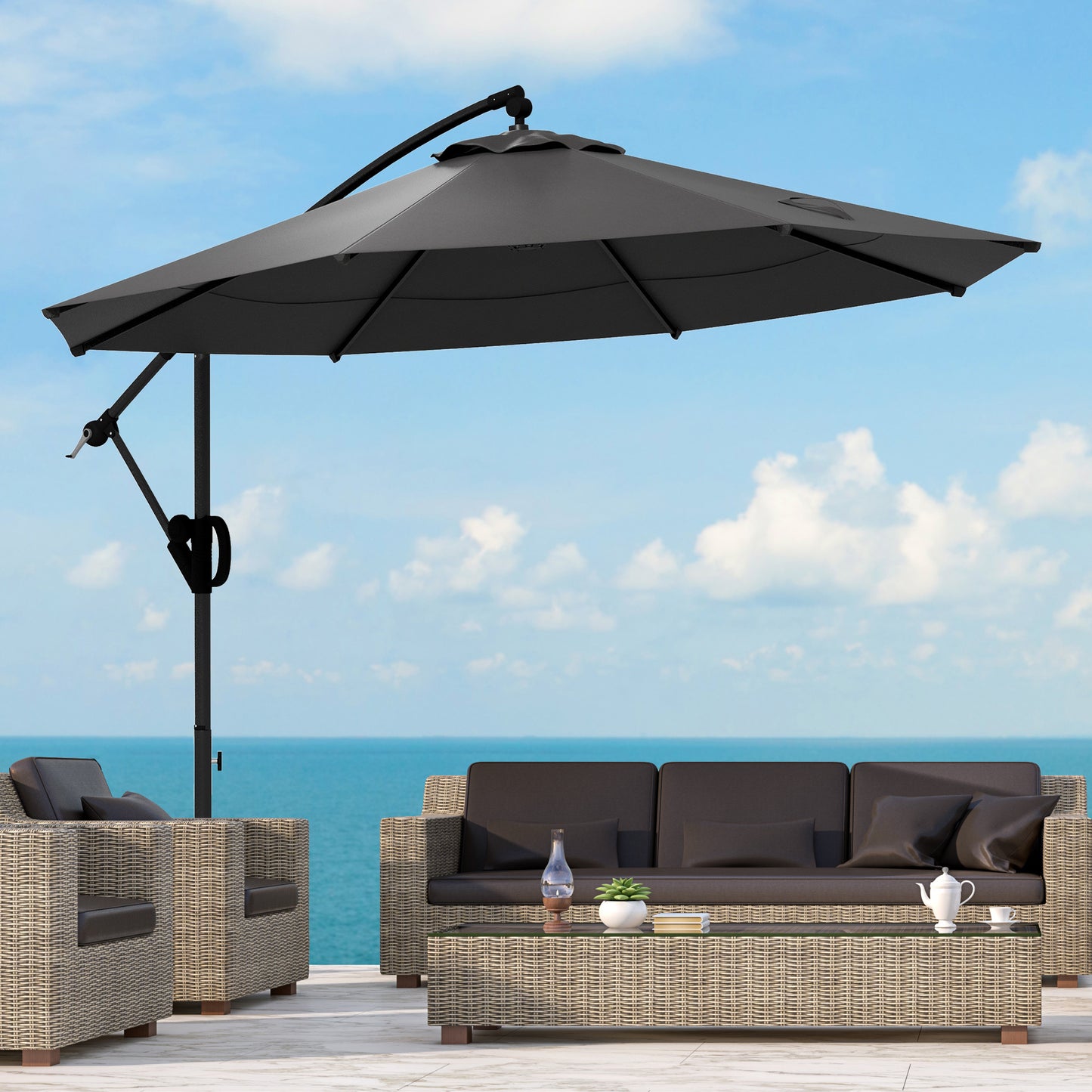 Hangparasol – Zweefparasol – Cantilever Parasol – Vrijstaande Parasol – Terrasparasol – Grijs – 293x293 cm – Kantelbaar met Stevige Kruisvoet