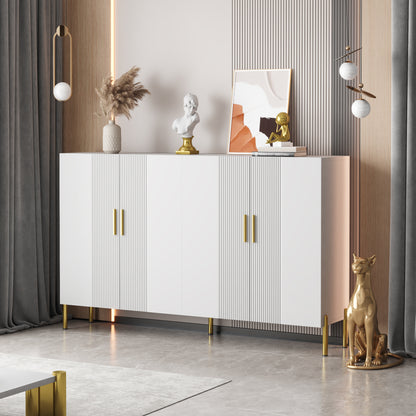 Wit Opbergmeubel – Opbergkast – Dressoir – Ladenkast – Buffetkast – Modern Design – Verstelbare Planken – Gouden Accenten – 160x35x100 cm