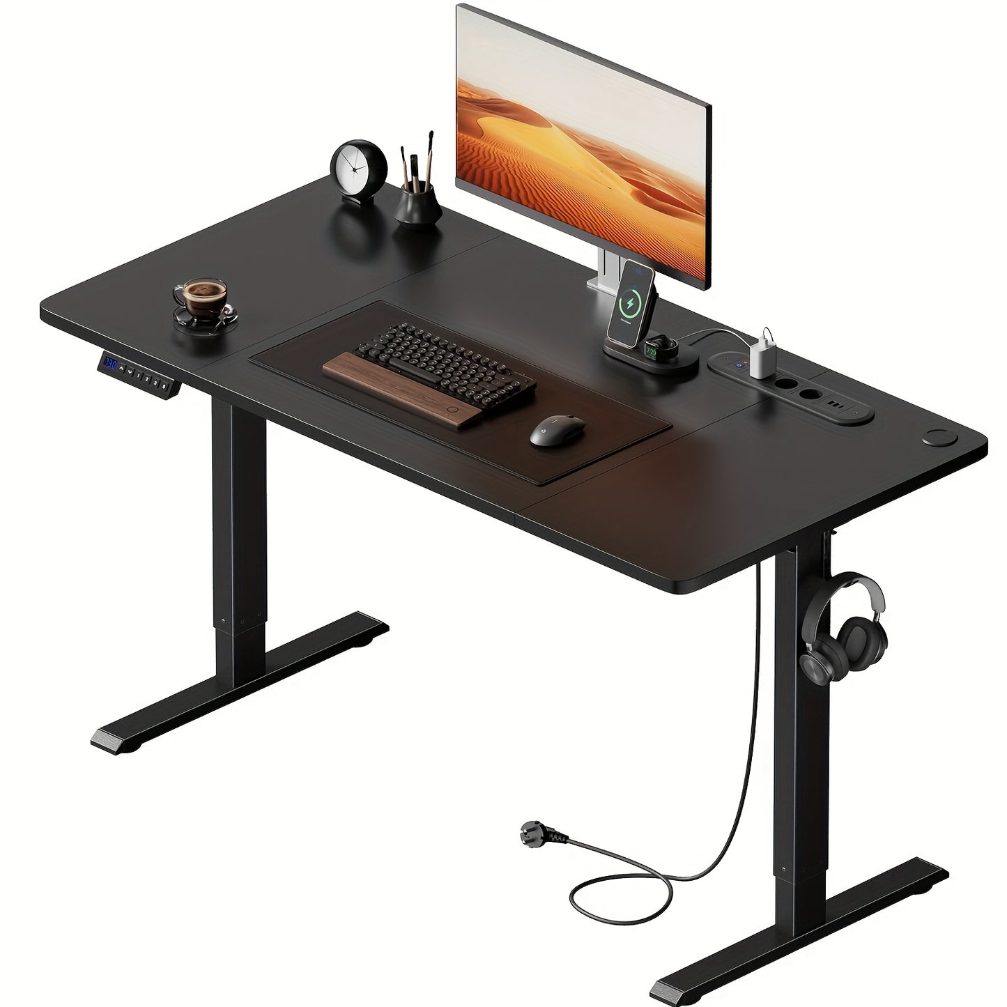 HLDIRECT Electric Desk With Adjustable Height, USB Charging Port, And Power Outlet, Adjustable Computer Desk With 3-function Memory
