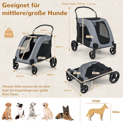 Hondenbuggy – Hondenwagen – Huisdierenwagen – Wandelwagen – Pet Stroller – Inklapbaar – Voor Middelgrote en Grote Honden – Met Grote Voordeur en Verstelbare Handgreep