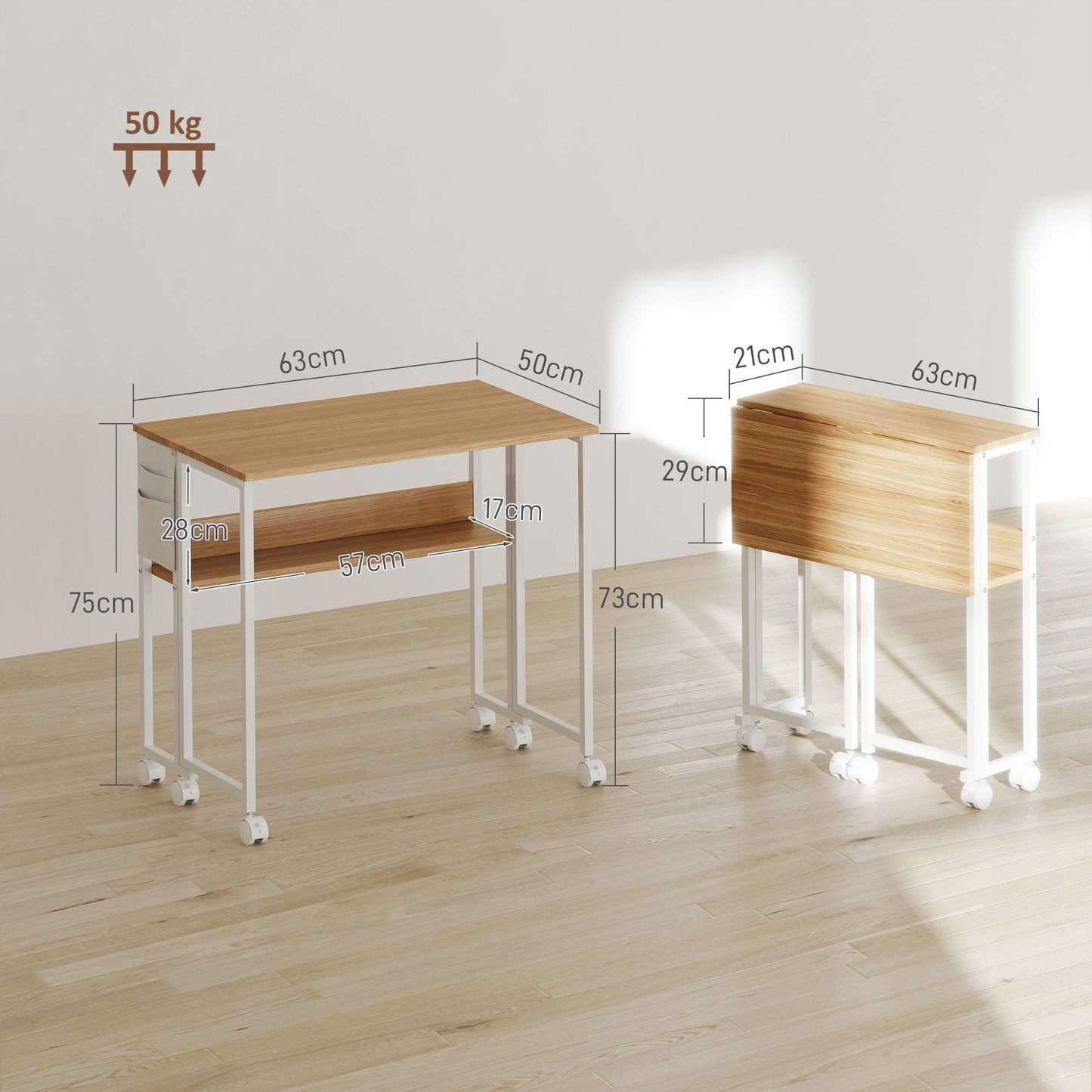 Bureau – Bureau Opvouwbaar – Schrijftafel – Computertafel – Opbergbureau – Inklapbaar – Met Open Plank – Natuurlijke Houtlook