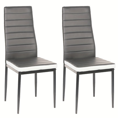 Eetkamerstoel – Stoel – Kuipstoel – Set Van 2 – Zwarte Metalen Poten – PU-Leer Bekleding – Hoge Rugleuning – Comfortabele Gevoerde Zitting