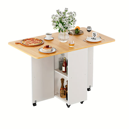 Uitklaptafel – Klaptafel – Vouwtafel – Inklapbare Tafel – Eettafel – Ruimtebesparend Design – Inklapbaar Met Opbergruimte – 120x70x75 cm – Natuurlijk Hout – MDF & Massief Hout