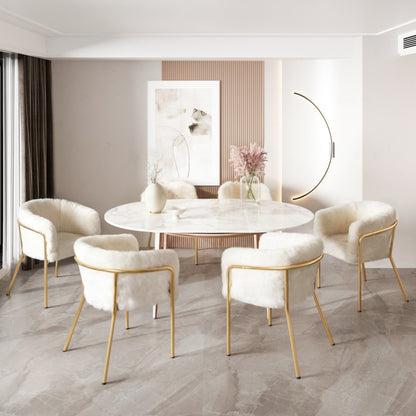 Fauteuil – Lounge Stoel – Relaxstoel – Leunstoel – Set Van 2 – Beige Imitatiebont – Metalen Pootjes – Comfortabel En Duurzaam